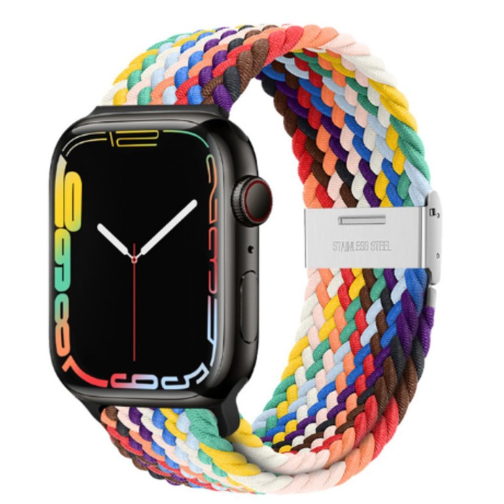 NEW Adjustable Rainbow White Braided Solo Loop For Apple Watch